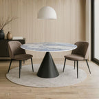 Tavolo rotondo con piano effetto marmo e venature blu 150x150x76H Punto