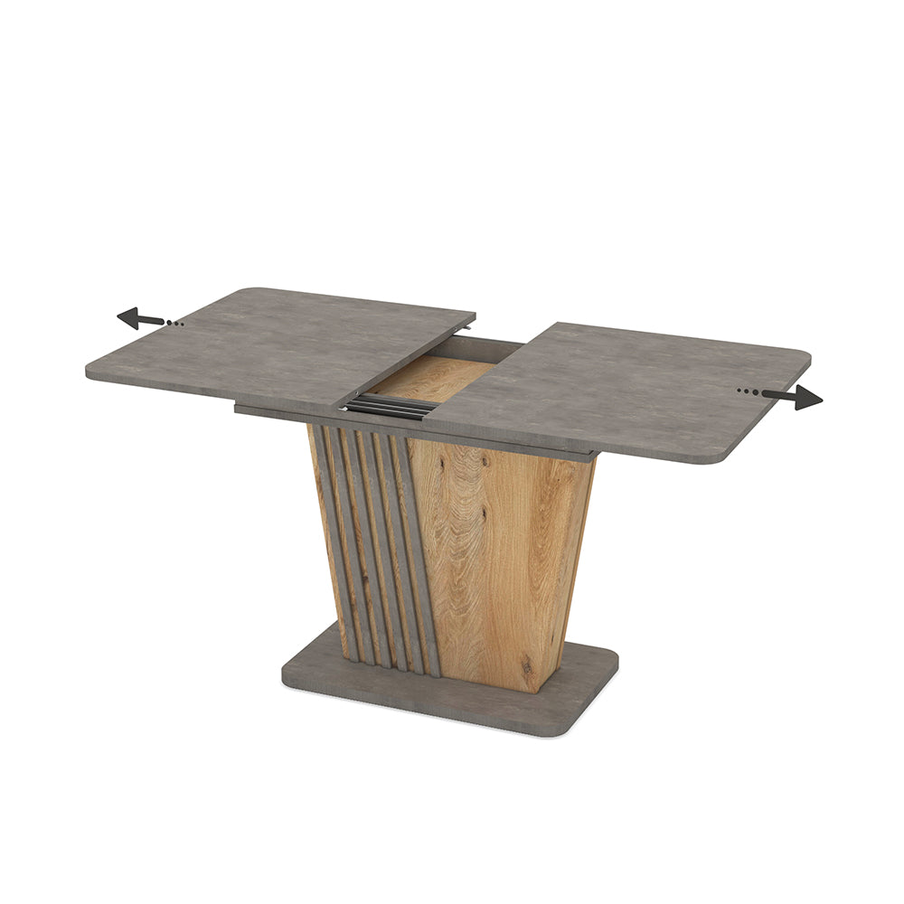Tavolo allungabile con piano e base cemento e struttura portante in rovere con dettaglio listellare 120x75x75H Luna