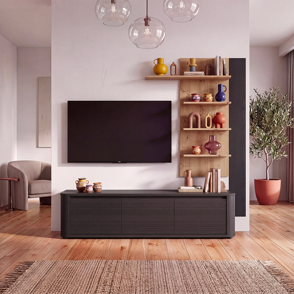 Parete Attrezzata con porta Tv e libreria rovere e nero Core Piccolo