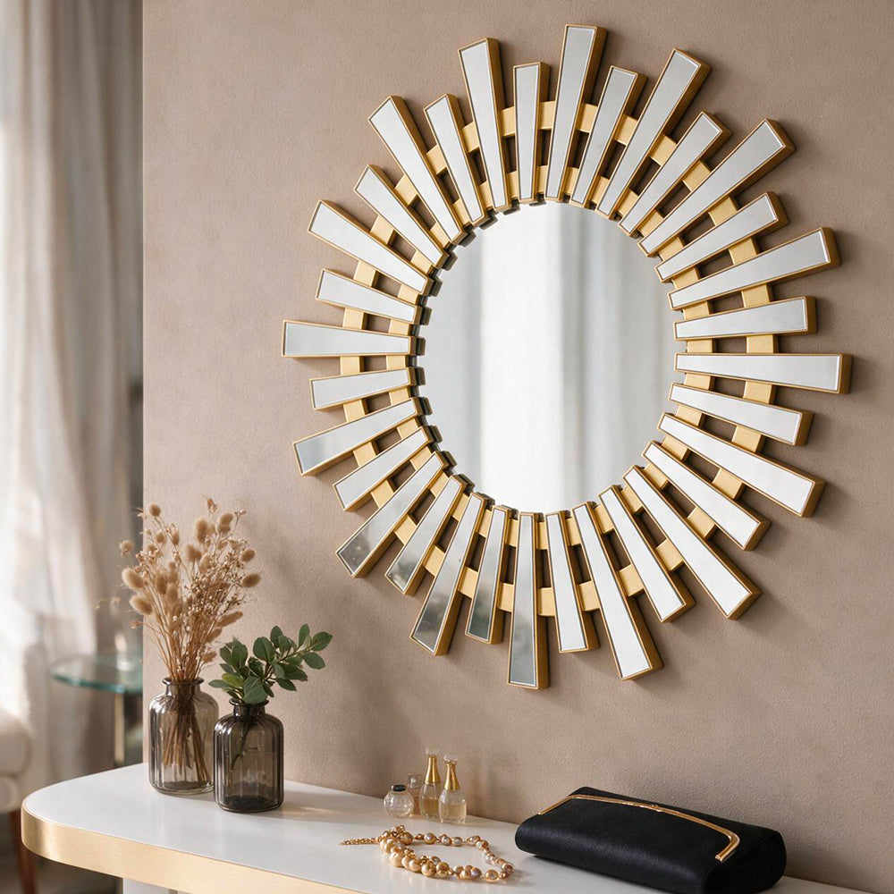 Specchio decorativo rotondo da parete 55x55 cm oro a raggiera MRTDYY20217GOLD