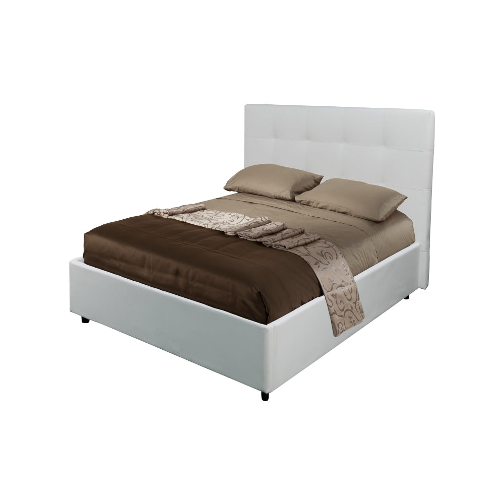 Einzelbett mit Bettkasten, weißes Kunstleder - Ascoli