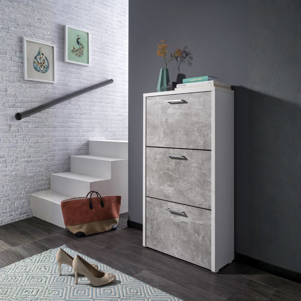 Scarpiera 61x115h cm con tre ante colore cemento e bianco - Fulda