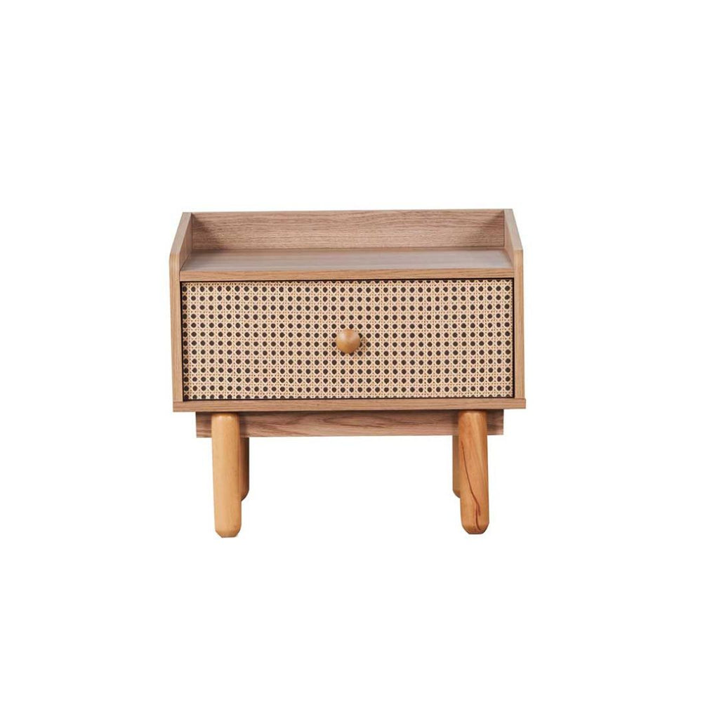 Chambre Nature coloris chêne miel effet cannage et armoire miroir