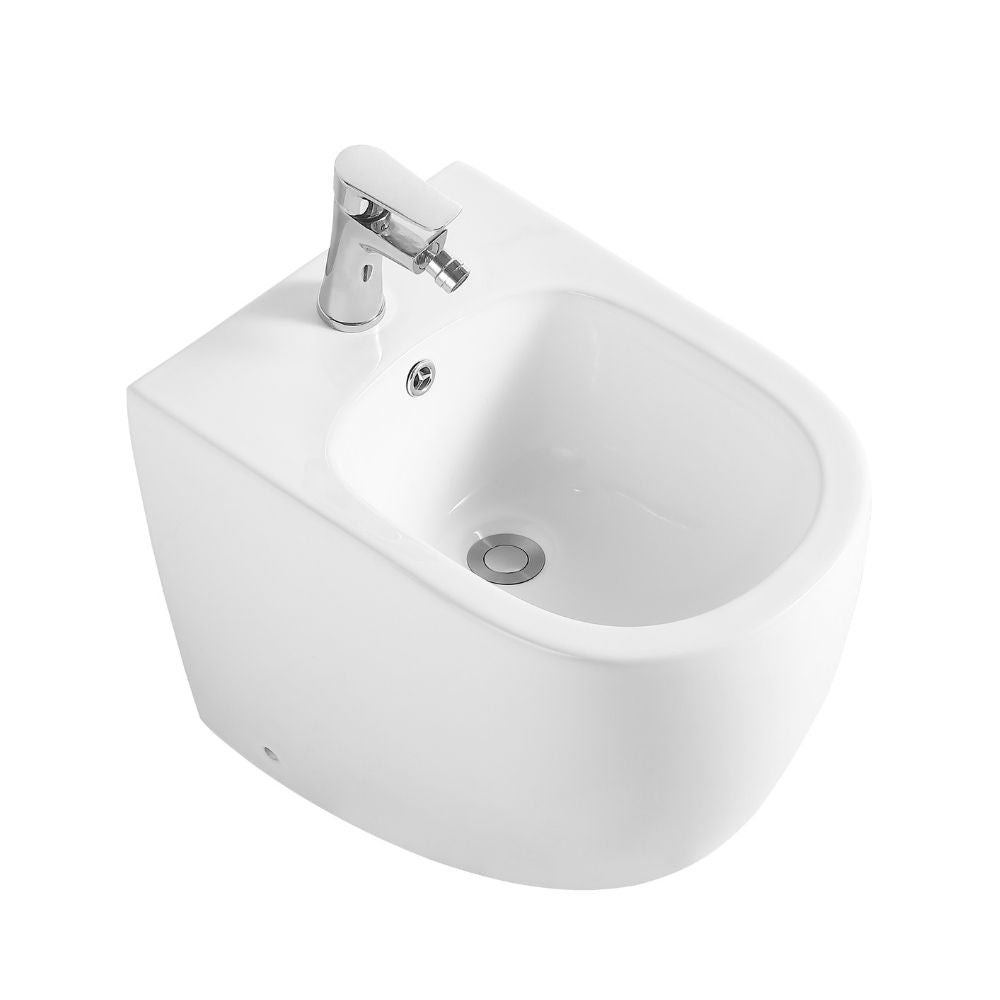 Bidet au sol dos au mur en céramique blanc FB53B