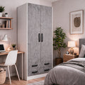Kleiderschrank mit zwei Türen und zwei Schubladen in Zementoptik 91x210H cm