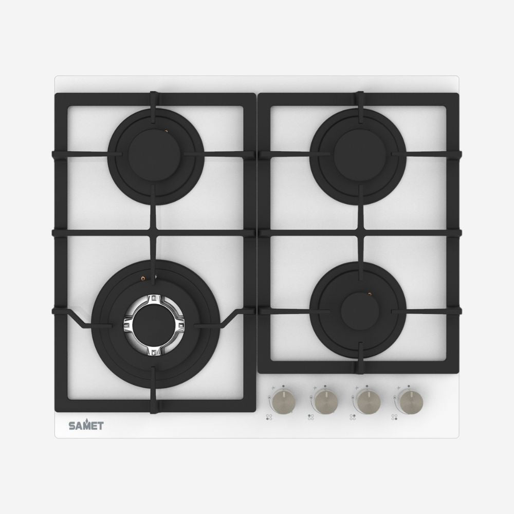 Table de cuisson à gaz en verre blanc 4 feux 60 cm - Dafne60
