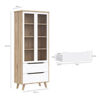 VNKV722-L25 VITRINE AXIS EICHENSTRUKTUR MIT WEISSEN FRONTEN ZWEI TÜREN UND ZWEI SCHUBLADEN