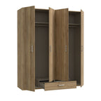 Kleiderschrank 4 Türen 1 Schublade Eichefarbe 177,5x54x210,5H Arcadia