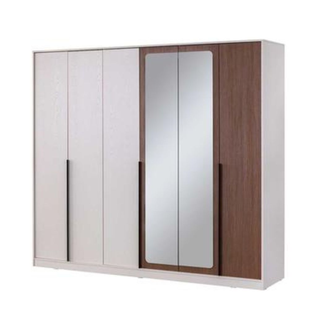 Camera da letto con armadio con specchi e letto contenitore colore beige - Piedra