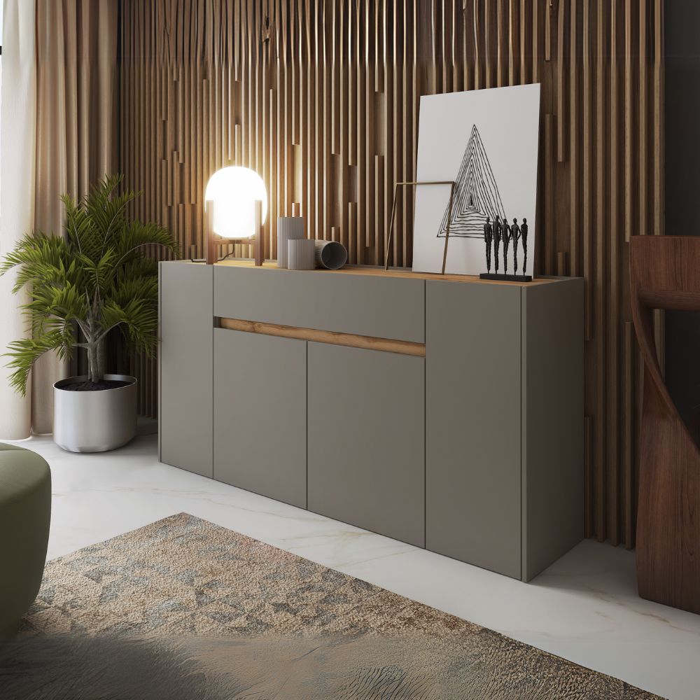 Madia con 4 ante e 1 cassetto colore grigio e rovere 170x85H cm - Solke