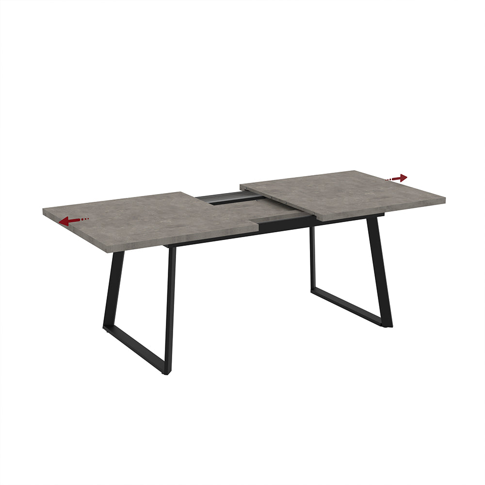 Tavolo allungabile piano grigio cemento e gambe in metallo nero 170x90x75h Lavinya
