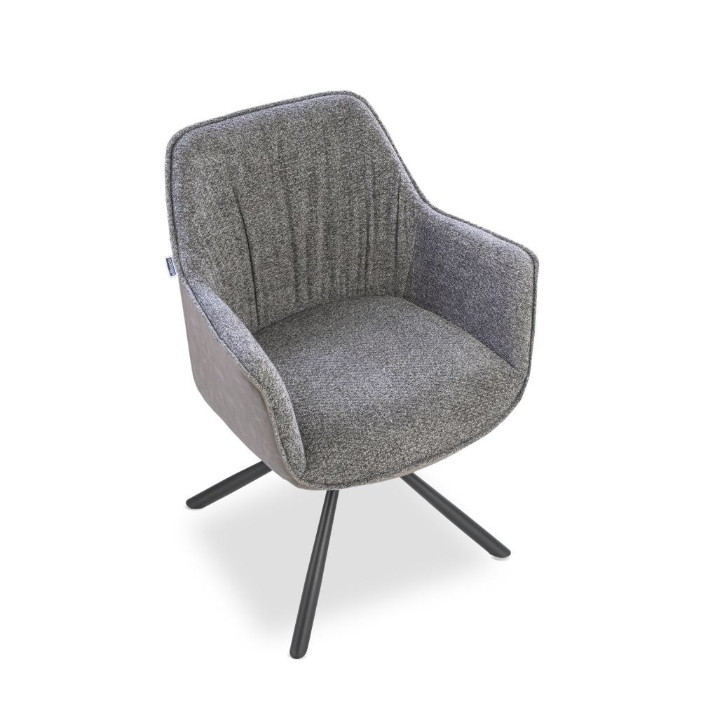 Set 2 sedie con braccioli tessuto grigio e retro ecopelle tortora Aseat