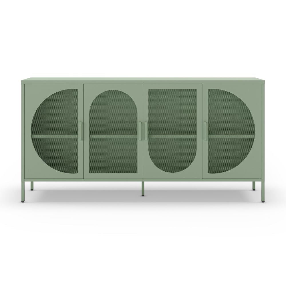 Credenza in metallo con 4 ante reticolate verde 160x40x90H cm - Tayra