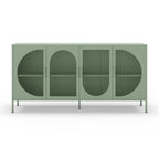 Credenza in metallo con 4 ante reticolate verde 160x40x90H cm - Tayra