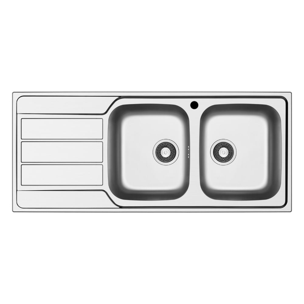 Évier encastrable inox 2 bacs et égouttoir gauche 116x50 Tirreno116
