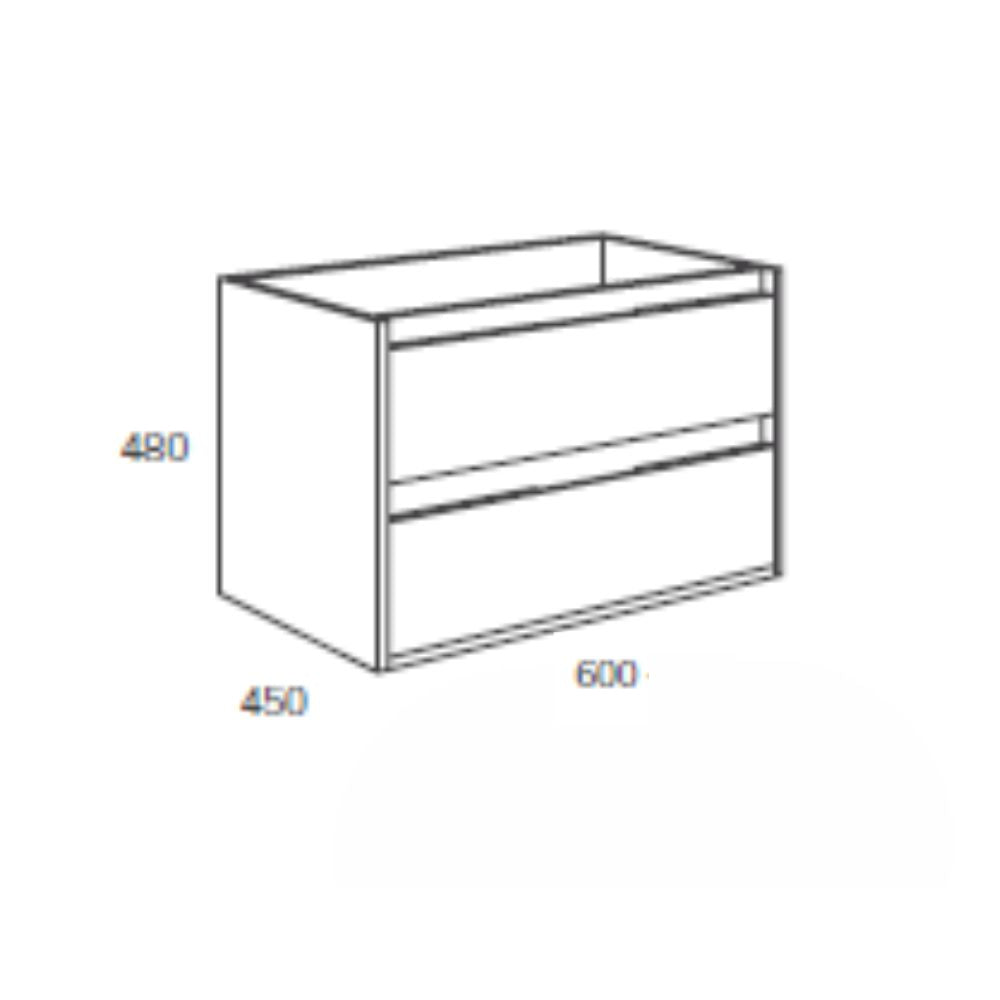 Mobile da bagno sospeso 60 cm con 2 cassetti e lavabo incluso colore bianco laccato lucido - Foltin