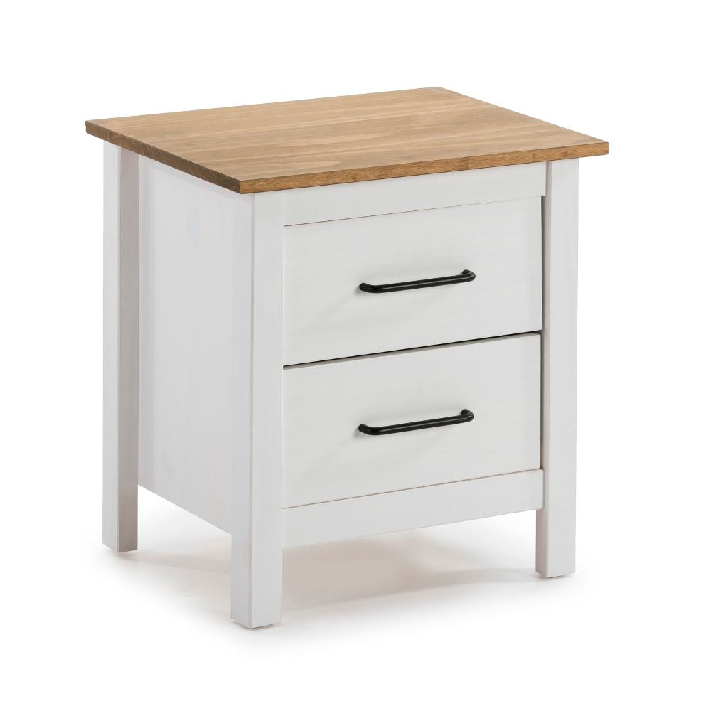 Comodino 2 cassetti in legno massiccio colore bianco e pino Miranda