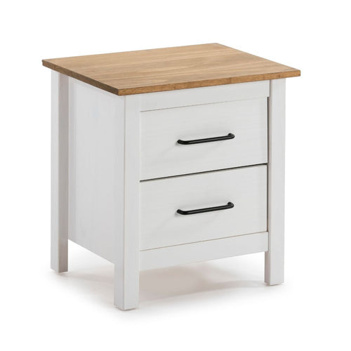Comodino 2 cassetti in legno massiccio colore bianco e pino Miranda