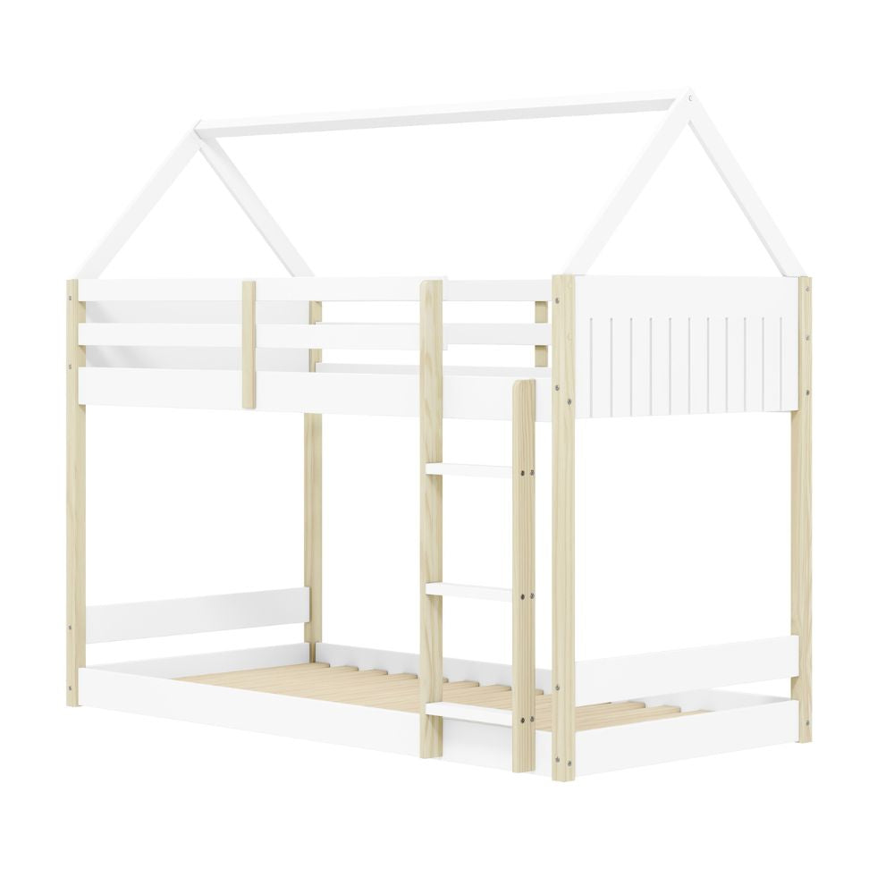Letto a castello a forma di casetta in legno colore bianco - Monteido