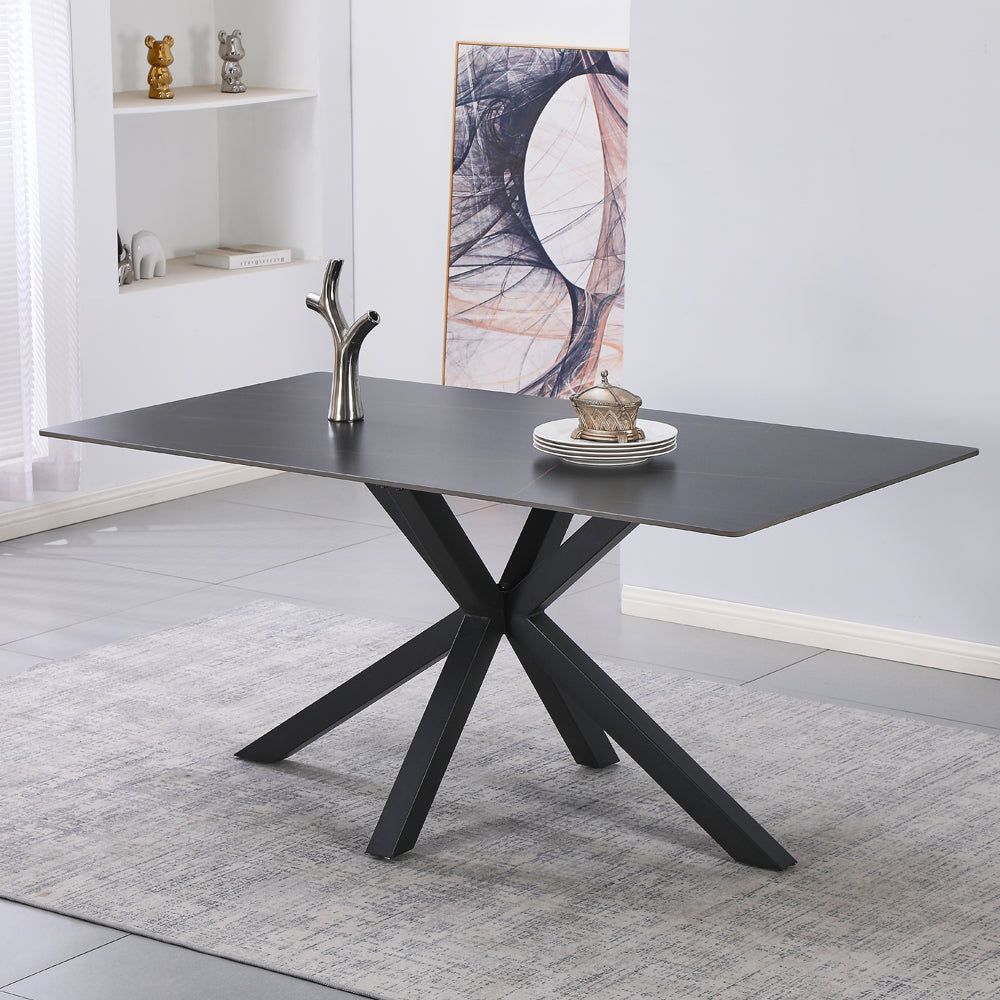 Tavolo da pranzo 160×90 cm in ceramica effetto marmo nero con gambe nere Hunter