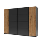 Armadio 4 ante con 2 scorrevoli, 2 battenti e dettagli listellati antracite e rovere evoque 270 cm Esteban624