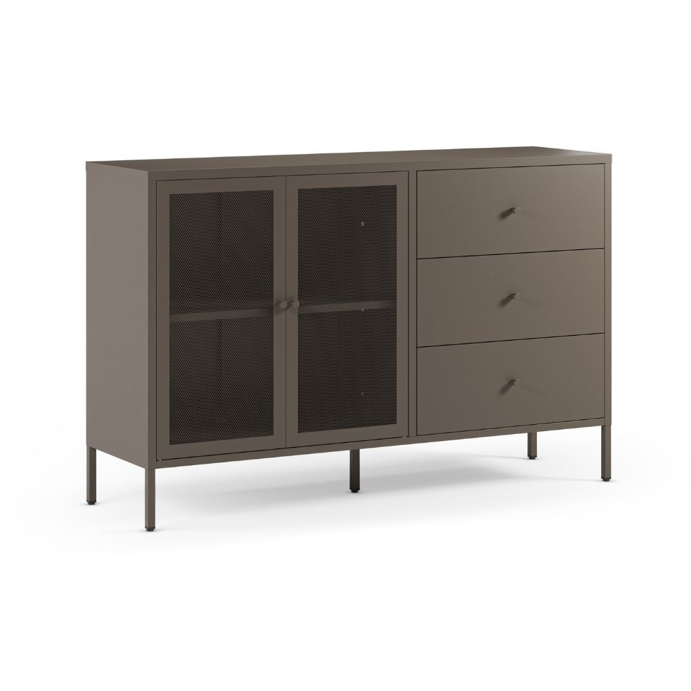 Credenza in metallo con 2 ante e 3 cassetti 140x40x90H colore mocha Fayna