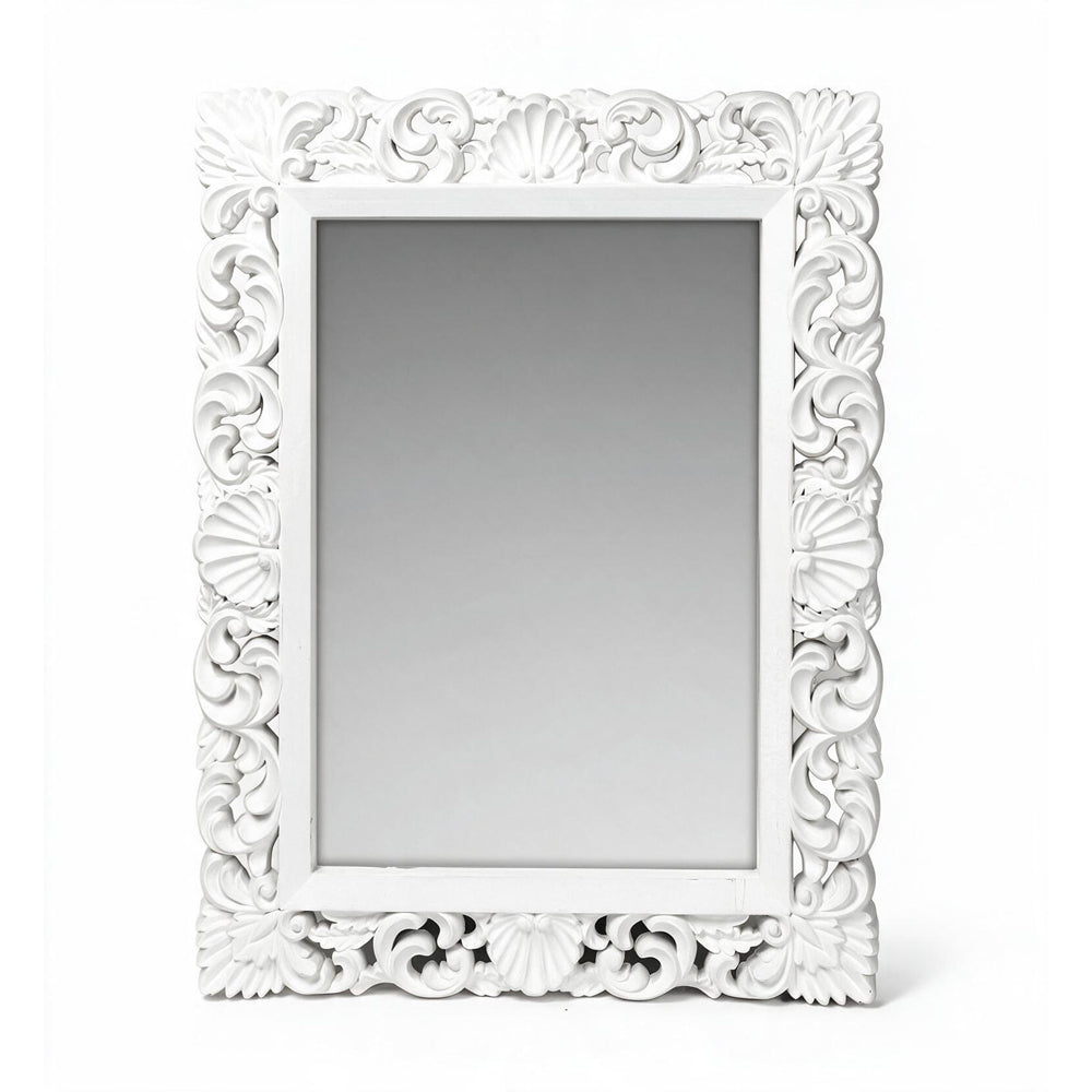 Specchio da parete stile barocco colore bianco 60x80H cm design raffinato