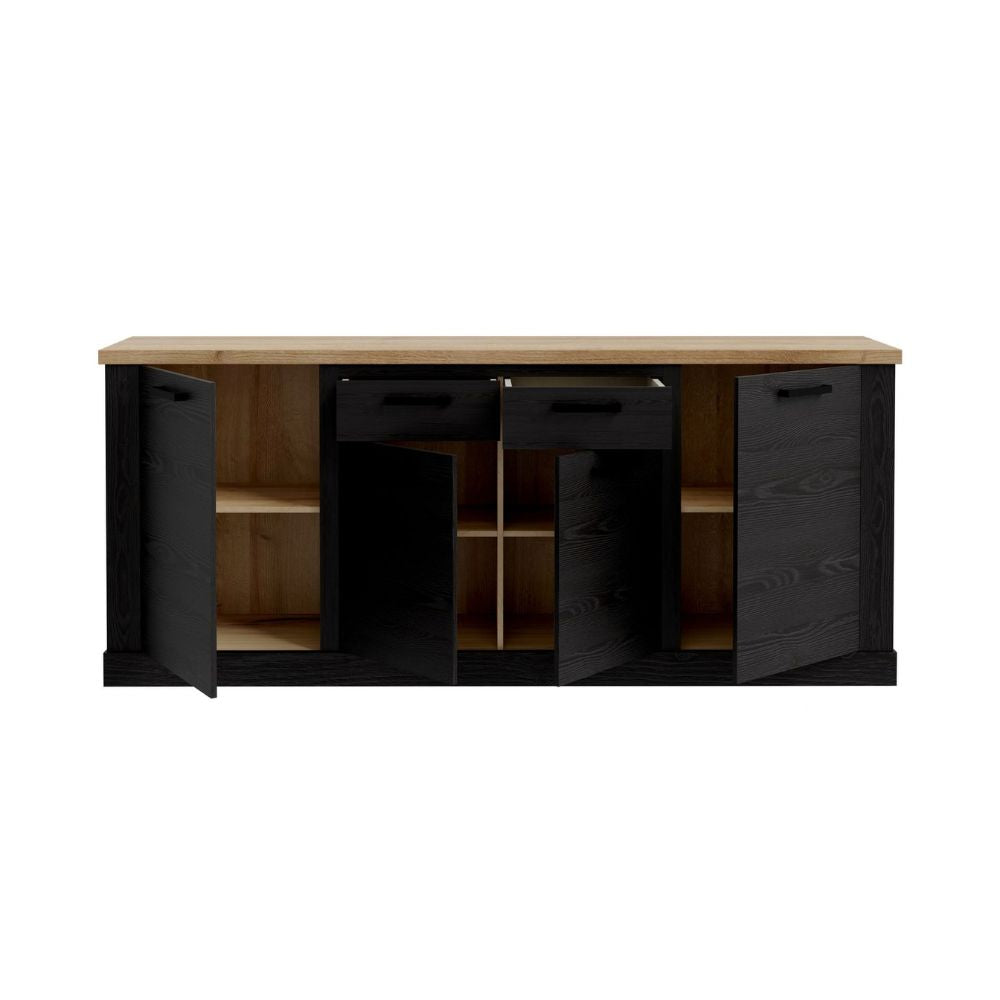 Madia 4 ante e 2 cassetti 213 cm nero cabezone con top rovere riviera Flux