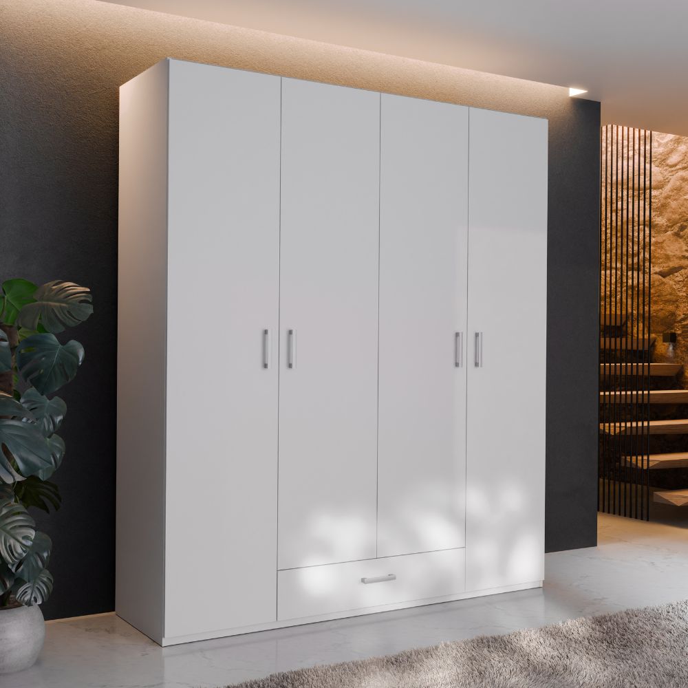 Armoire 4 portes 1 tiroir coloris blanc 177.5x54x210.5H Arcadia