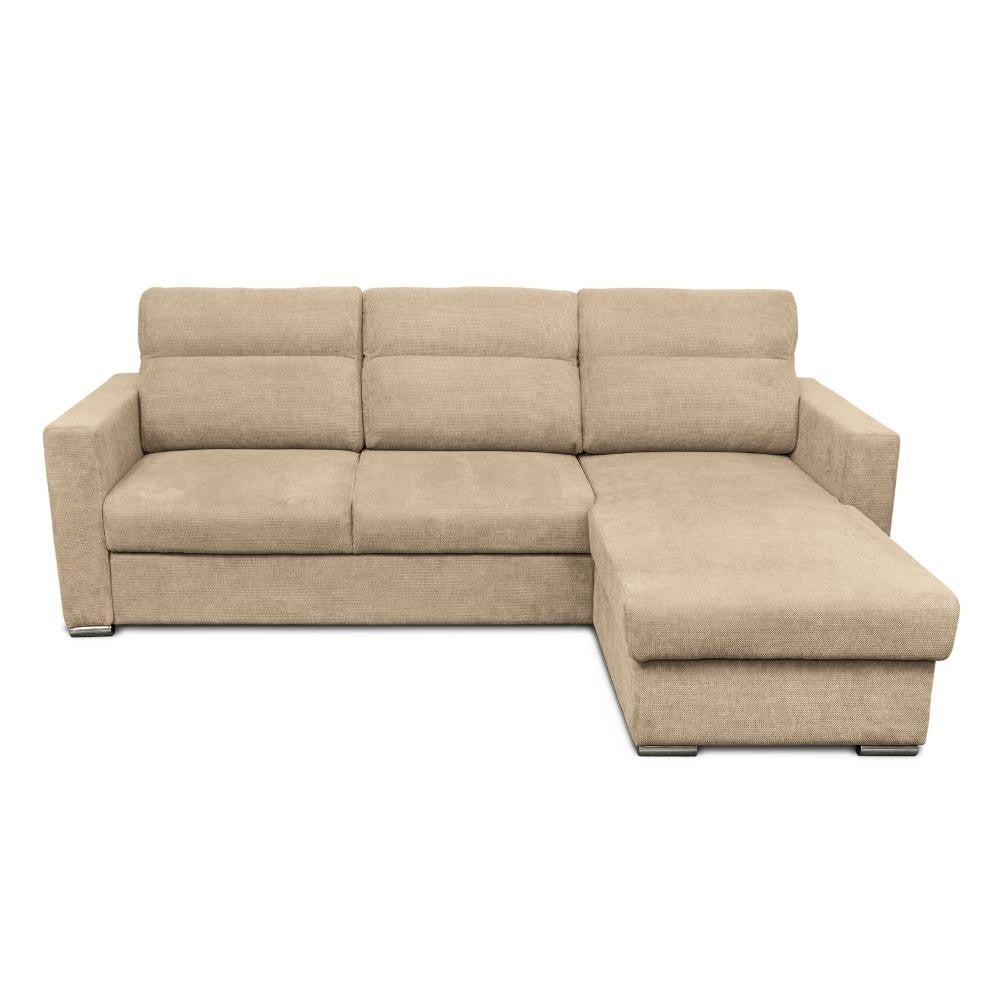 Ecksofa mit umkehrbarer Recamiere und Ausziehbett in Cappuccino - Kendall