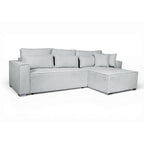 Divano angolare grigio scuro con letto Easy Open, contenitore e penisola reversibile Emily