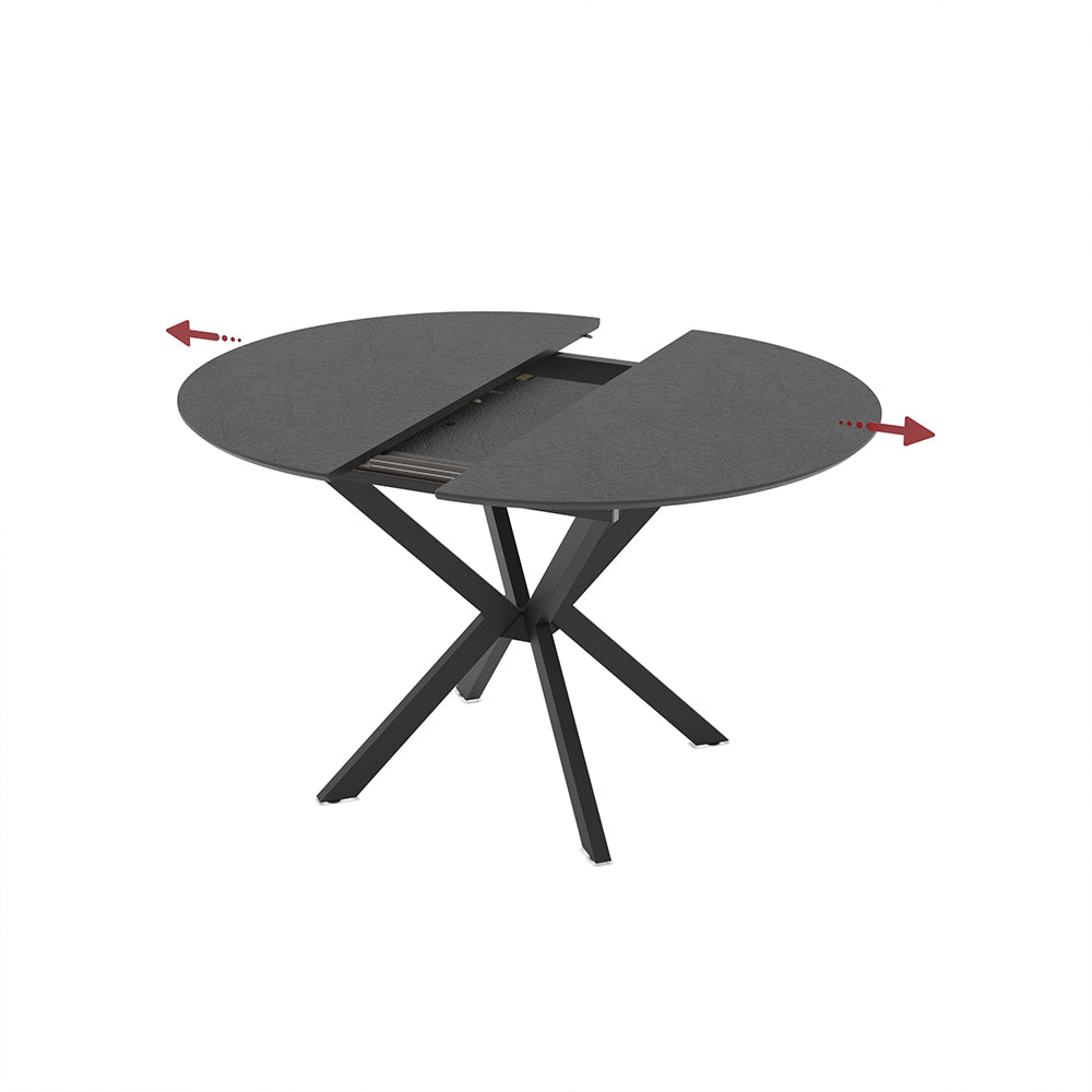 Tavolo rotondo allungabile nero ardesia con gambe nere in metallo 110x110x76H Diano