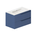 Hängender Badezimmerschrank in mattem Hellblau mit geriffelten Schubladen 80x45x50H cm - Gaper