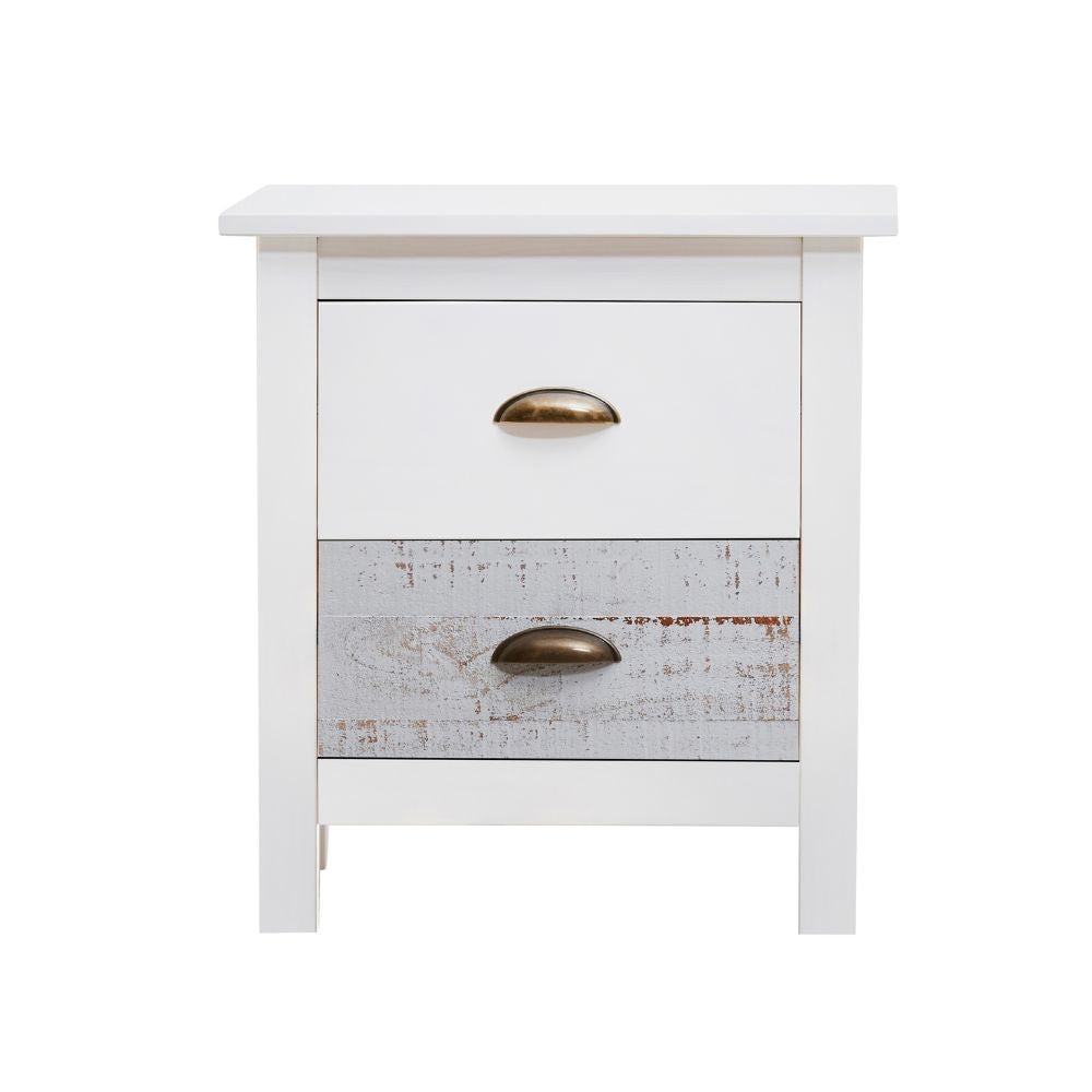 Comodino in legno massiccio colore bianco e grigio 46x35x49,5H cm - Romantica