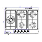 Piano cottura a gas in acciaio inox 5 fuochi 70 cm - Ercole 2.0