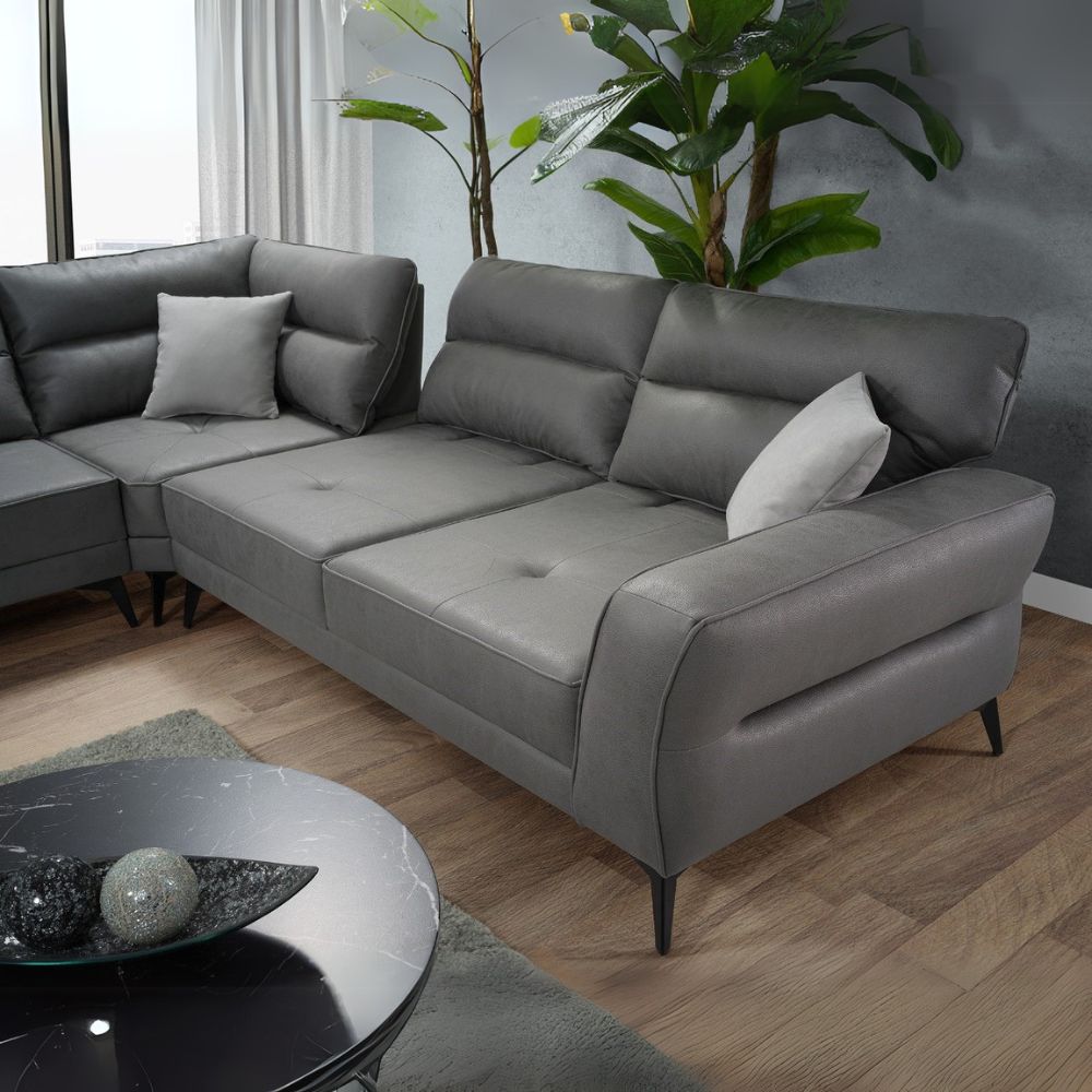 Divano angolare in tessuto colore grigio con seduta traslante 300 cm - Sigmar