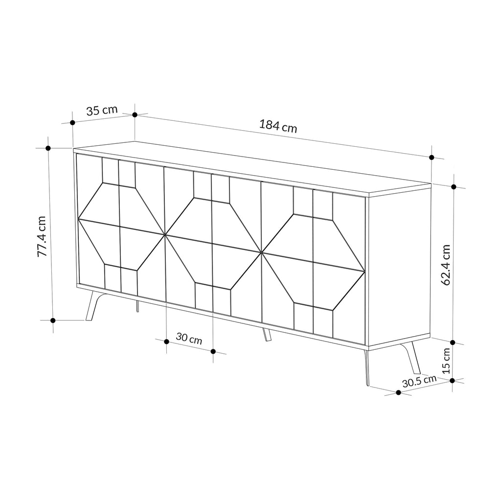 Kommode mit Türen und geometrischem Design 184 cm Farbe Weiß - Dune