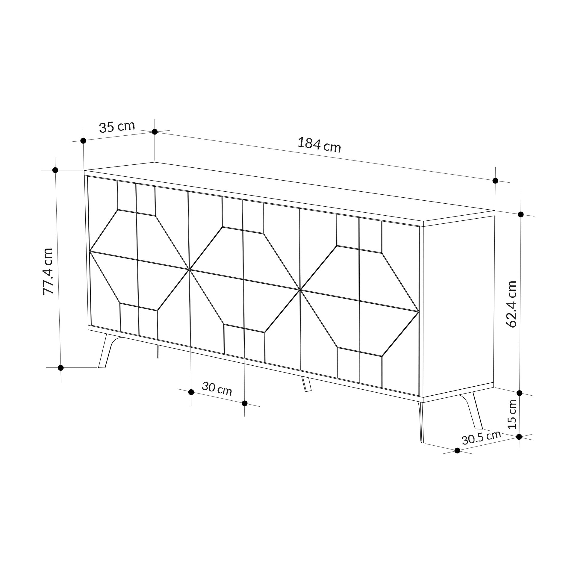 Madia con ante e disegno geometrico 184 cm colore bianco - Dune