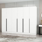 Kleiderschrank mit 6 Drehtüren in Weiß, geriffelte Optik, 270x52x210H cm – Wilmy