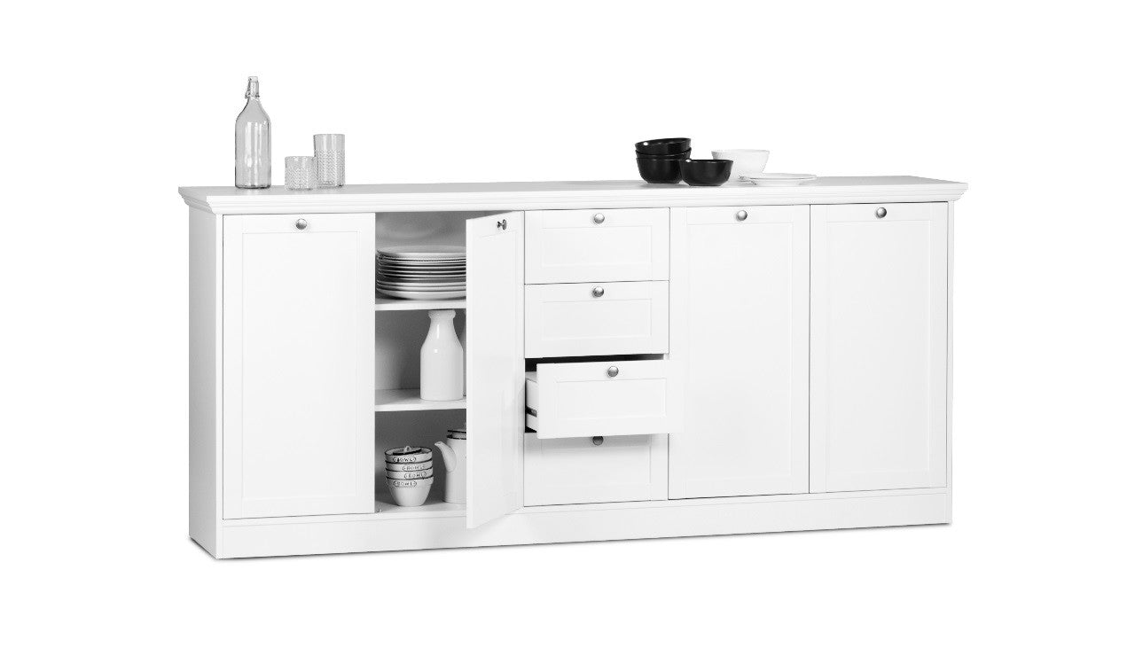 Credenza 200x90h cm con cassetti e ripiani colore bianco opaco - Landwood 52