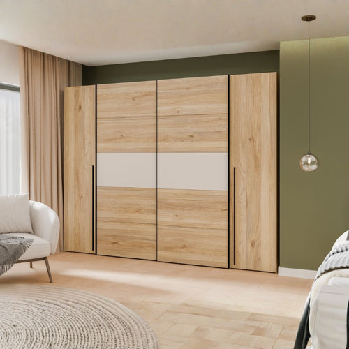 Armadio 2 ante scorrevoli e 2 battenti rovere e cashmere 270x61x210 Callia