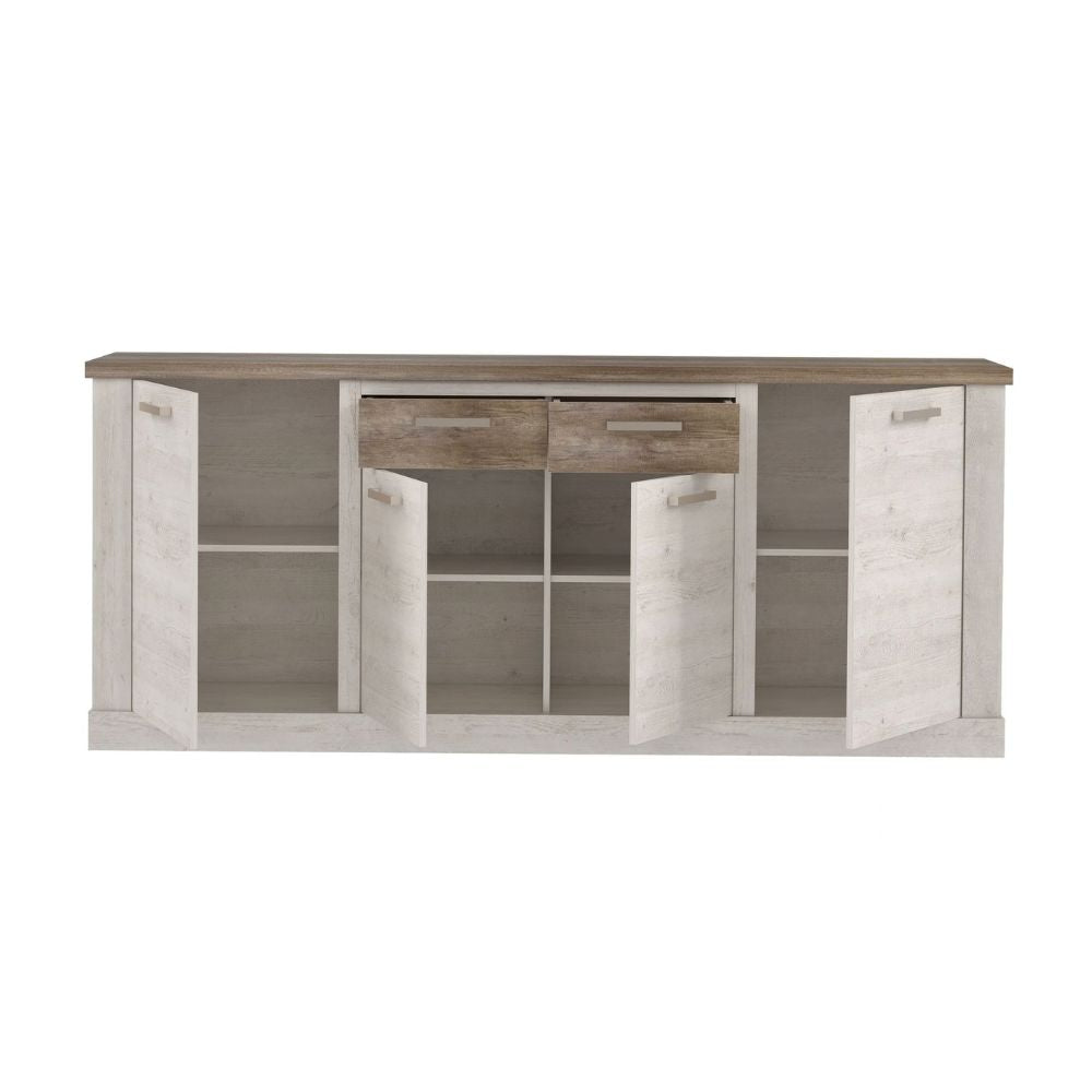 Madia 4 ante e 2 cassetti 213 cm pino bianco con top rovere antico Flux
