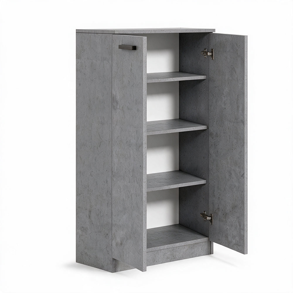 Schuhschrank mit 2 Türen und Einlegeböden, Zementfarben, 71x130H cm – Gabriella