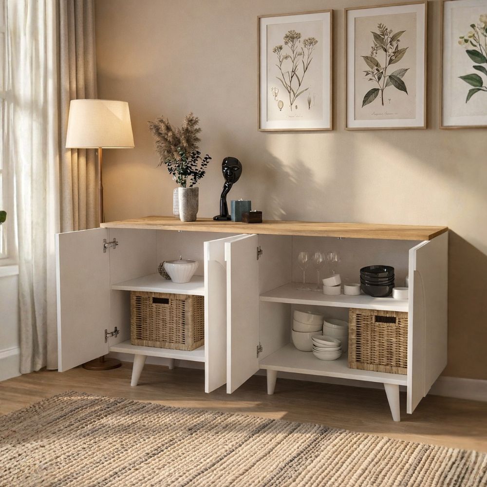 Madia 4 ante ad arco bianco e piano rovere 150 cm Bono