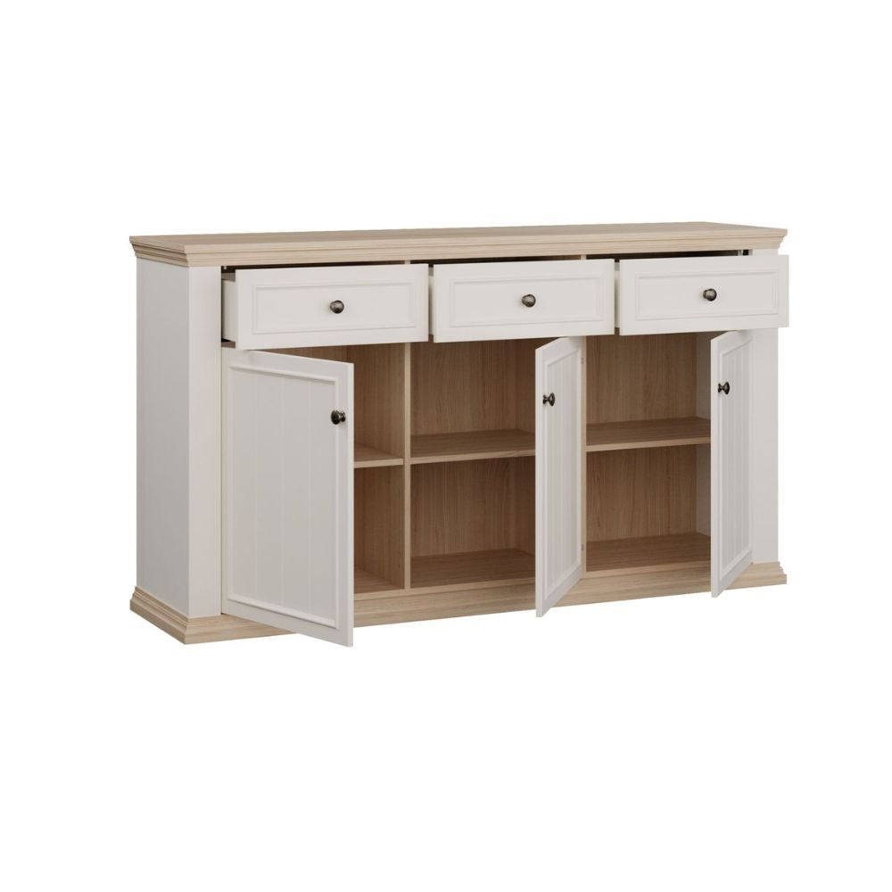 PNTK232-Q214 BUFFET ESSENZA AVEC 3 TIROIRS ET 3 PORTES COULEUR BLANC ET CHÊNE