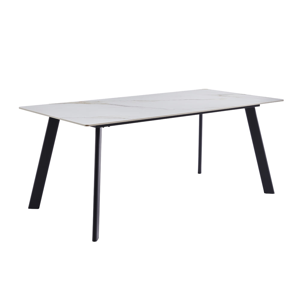 Tavolo rettangolare 180x90 in ceramica effetto marmo bianco lucido e oro con gambe in metallo nero Imperial