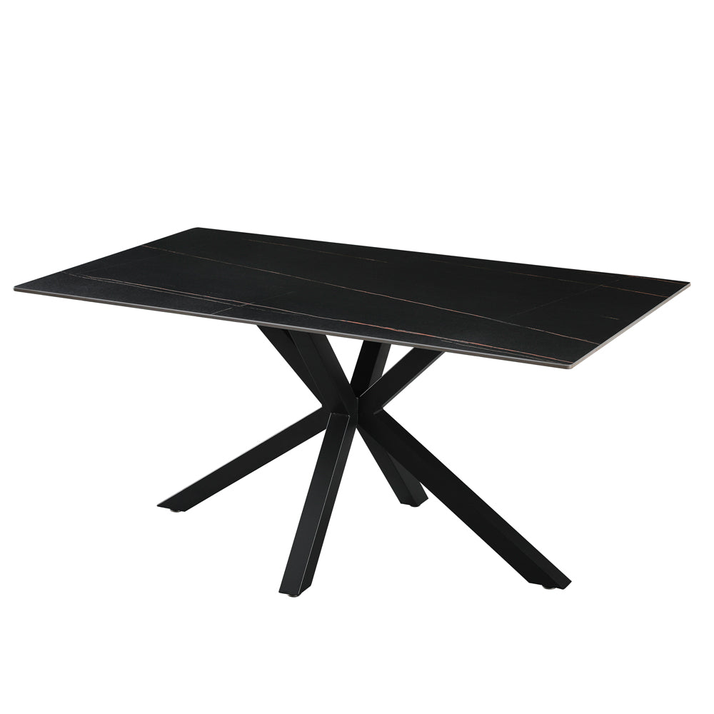 Tisch HUNTER, schwarze Keramikplatte, goldfarbene Details und schwarze Beine