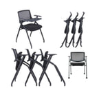 Sedia ufficio con tavolino ribaltabile e schienale in rete nero con gambe cromate - Loreto