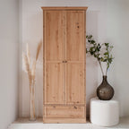 Kleiderschrank mit 2 Türen und einer Schublade, Farbe Altholz Eiche 80x200H cm - Tiberio
