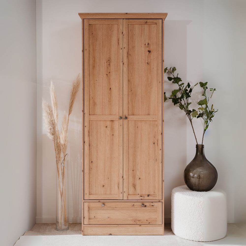 Armadio con 2 ante e cassetto colore rovere anticato 80x200H cm - Tiberio